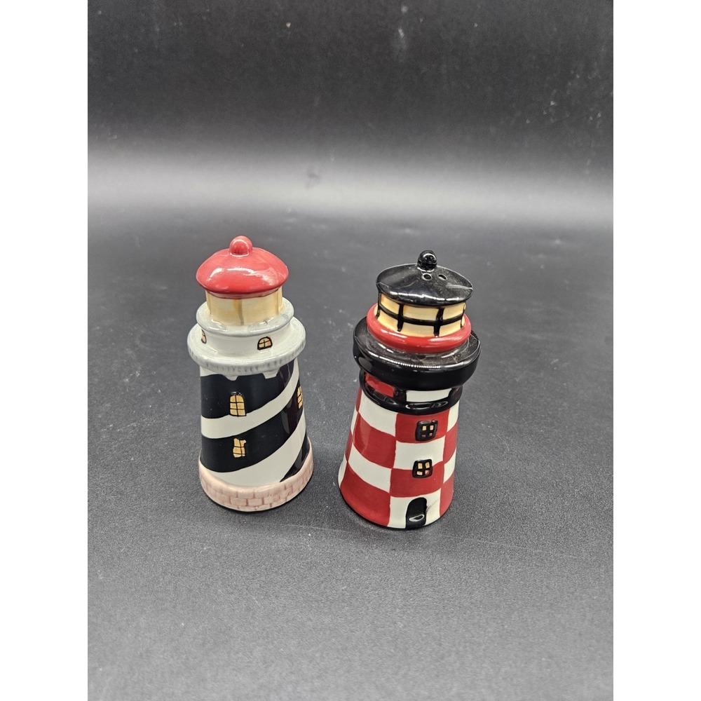 Ceramic‎ Hand Painted Lighthouse Salt n Pepper Shakers~ Each One 4.5"x 2"